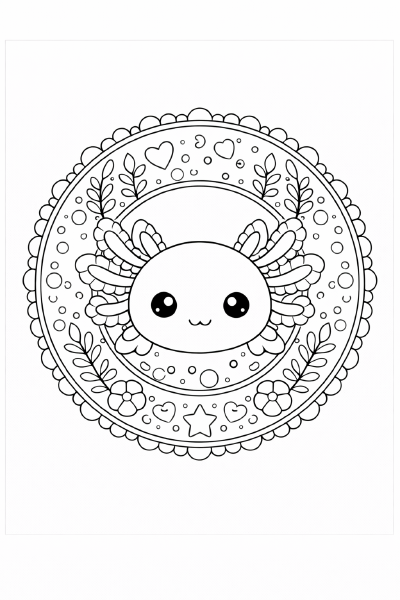 Süßes Axolotl im Mandala-Muster