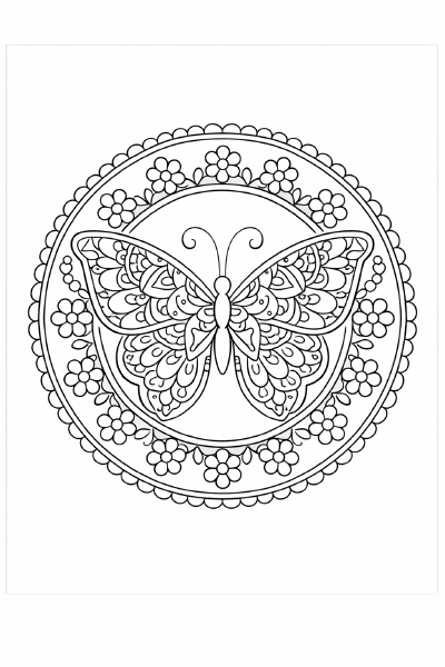 Schmetterlingsmandala mit floralen Details