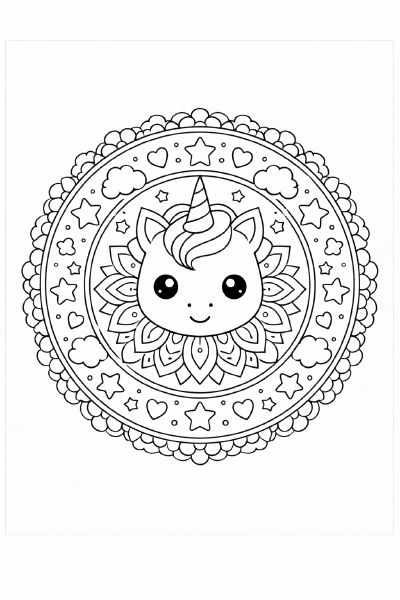 Symmetrische Mandala mit Einhorn