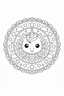 Symmetrische Mandala mit Einhorn
