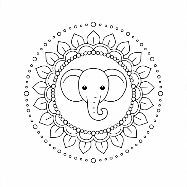 Symmetrische Mandala mit Elefantenkopf