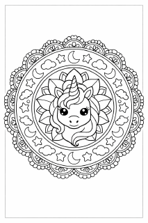 Symmetrisches Mandala mit Einhornkopf