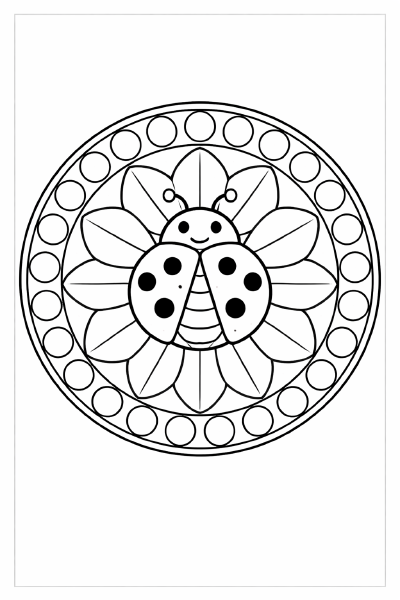 Symmetrisches Mandala mit Marienkäfer