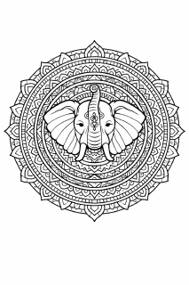 Tier Ornamentale Elefanten-Mandala zum Ausmalen