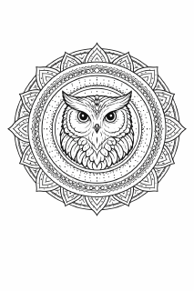 Tier Uhu im Zentrum eines Mandalas
