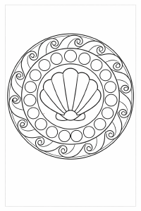 Symmetrisches Mandala mit Muschel und Wellen
