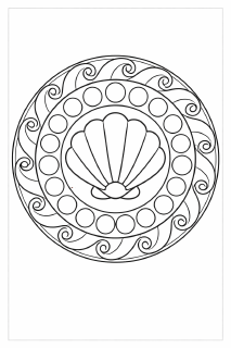 Symmetrisches Mandala mit Muschel und Wellen