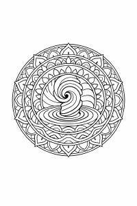 WellenMandala Schwarze Mandala mit spiralförmigem Zentrum