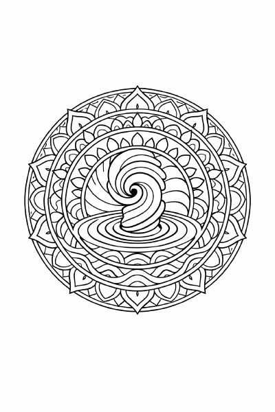 WellenMandala Schwarze Mandala mit spiralförmigem Zentrum