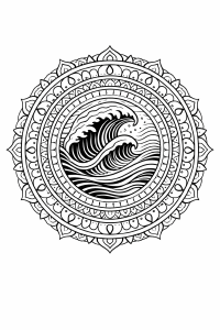 WellenMandala Schwarze geometrische Mandala-Kunst